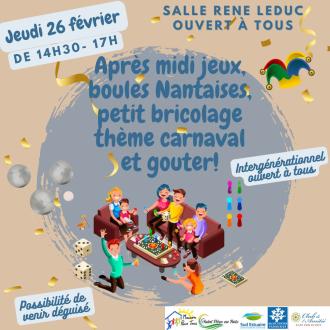 Apr�s midi interg�n�rationnel Jeux de soci�t�s, boules Nantaises, bricolage