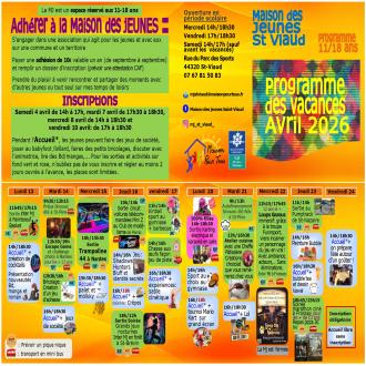 Programme vacances avril 2026 Maison des Jeunes de St-Viaud