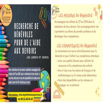 Recherche de bénévoles pour l'aide aux devoirs